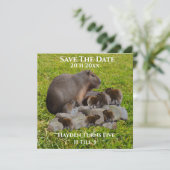 Mama en Baby Capybaras, red de datum Save The Date (Staand voorkant)