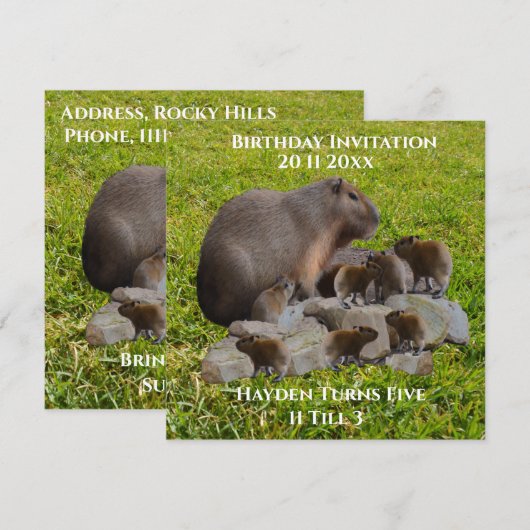 Mama en Baby Capybaras, verjaardagsuitnodiging Kaart (Voorkant / Achterkant)