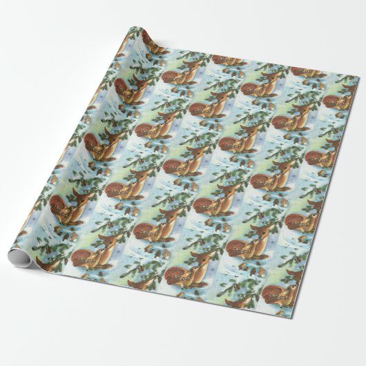 Mama en Baby Deer Pattern Retro Kerstmis Cadeaupapier (Uitgerold)