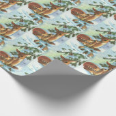 Mama en Baby Deer Pattern Retro Kerstmis Cadeaupapier (Hoek)