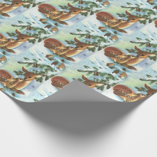 Mama en Baby Deer Pattern Retro Kerstmis Cadeaupapier (Hoek)