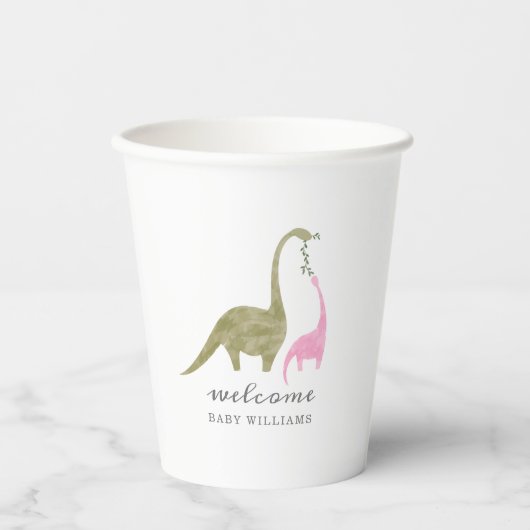 Mama en Baby Dinosaurus Roze Baby shower Papieren Bekers (Voorkant)