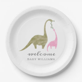 Mama en Baby Dinosaurus Roze Baby shower Papieren Bordje