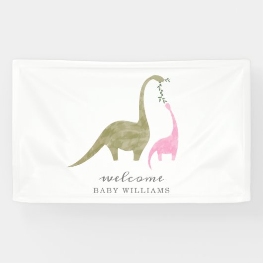 Mama en Baby Dinosaurus Roze Baby shower Spandoek (Horizontaal)