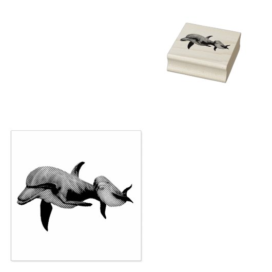 Mama en baby dolfijn in oceaan zwemmen rubberstempel (Gestempeld)