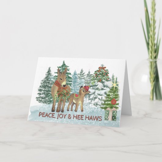 Mama en Baby Donkey Snowy Christmas Kaart (Voorkant)