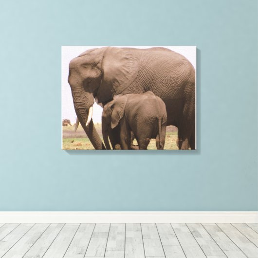 Mama en Baby Elephant Canvas Afdruk (Insitu (Houten vloer))