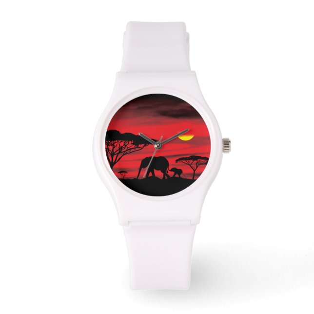 Mama en Baby Elephant in de Serenegti Sunset Horloge (Voorkant)