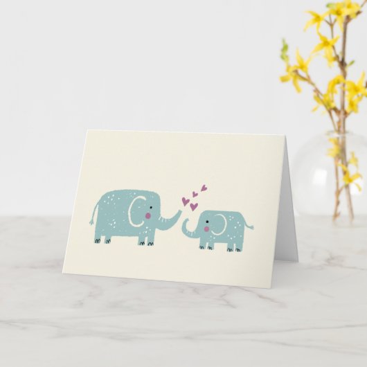 Mama en Baby Elephant Moederdag Card Kaart (Gele Bloem)