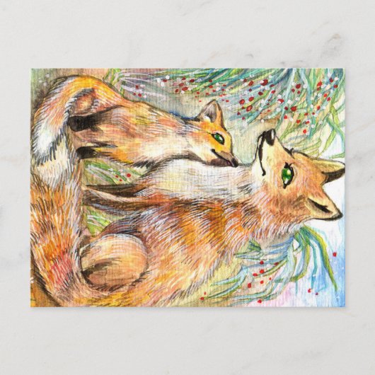 Mama en Baby Fox Briefkaart (Voorkant)