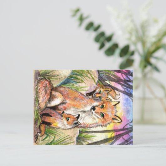 Mama en Baby foxes Briefkaart (Staand voorkant)