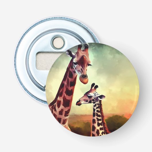 mama en Baby Giraffe aquarel, Button Flesopener (Voorkant)