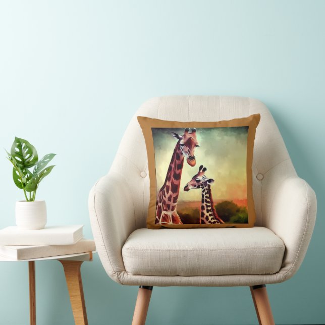 mama en Baby Giraffe aquarel, Kussen (Stoel)