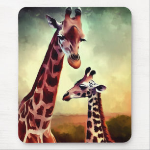 mama en Baby Giraffe aquarel, Muismat