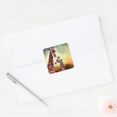 mama en Baby Giraffe aquarel, Vierkante Sticker (Envelop)