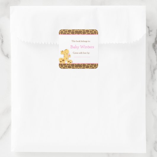 Mama en Baby Giraffe Douche Bookplate Vierkante Sticker (Tas)