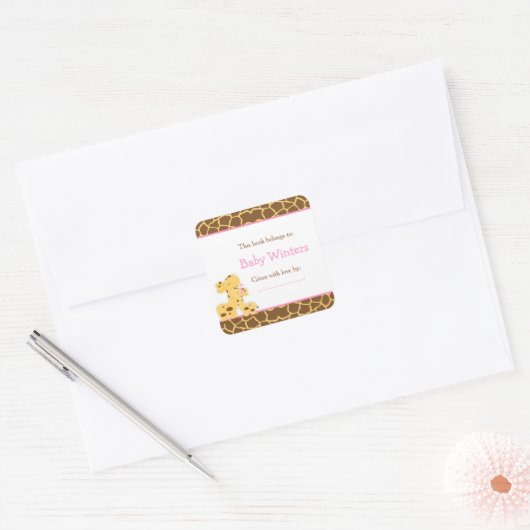 Mama en Baby Giraffe Douche Bookplate Vierkante Sticker (Envelop)