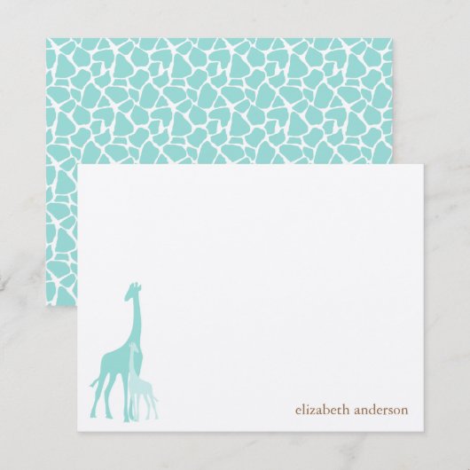 Mama en Baby Giraffe Flat Dank u Kaarten (Voorkant / Achterkant)