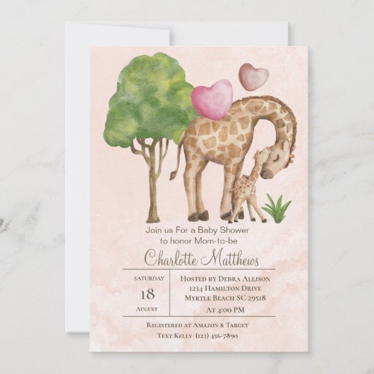 Mama en Baby Giraffe Oerwoud Sarfari Baby shower Kaart (Voorkant)