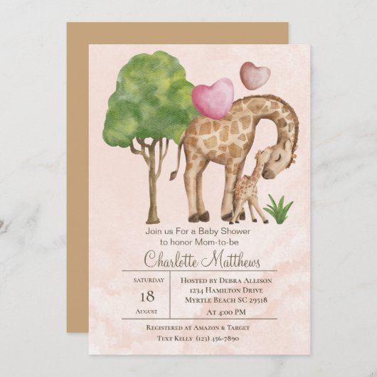 Mama en Baby Giraffe Oerwoud Sarfari Baby shower Kaart (Voorkant / Achterkant)