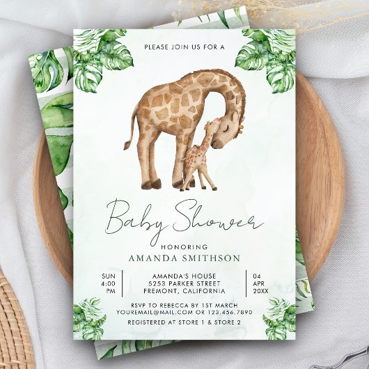 Mama en Baby Giraffe Safari Baby shower Kaart