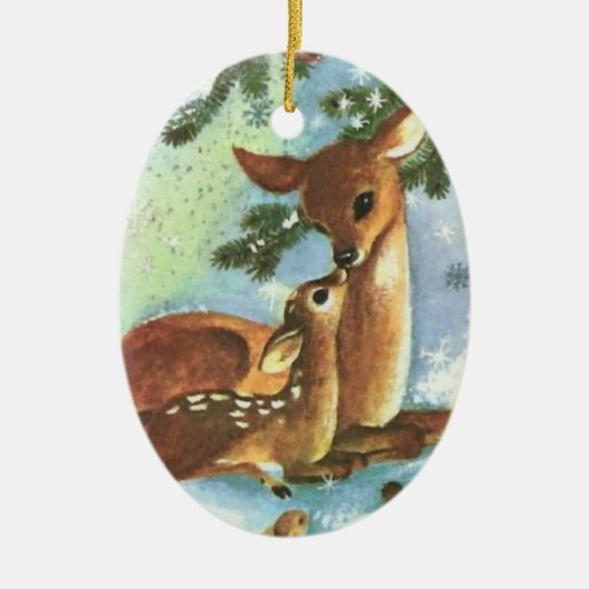 Mama en Baby Girl Deer Keramische kerstversiering Keramisch Ornament (Voorkant)