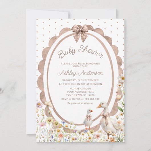 Mama en Baby Goose Neutraal Baby shower Uitnodigin Kaart (Voorkant)