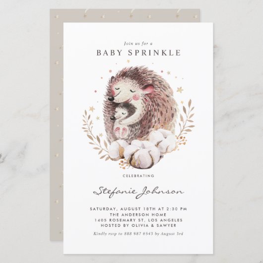 Mama en Baby Hedgehog Baby Sprinkle Invitation (Voorkant / Achterkant)