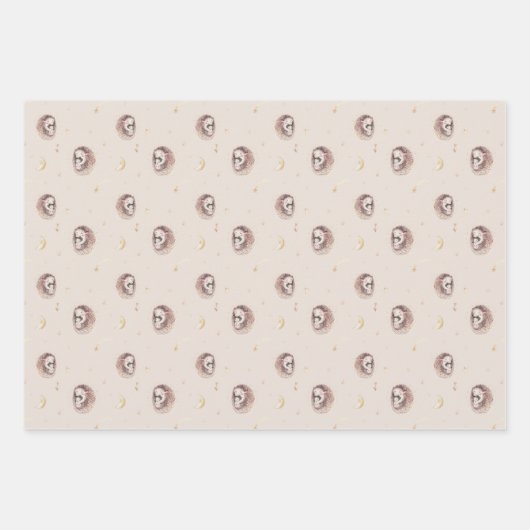 Mama en Baby Hedgehog Pattern Woodland Inpakpapier Vel (Voorkant)