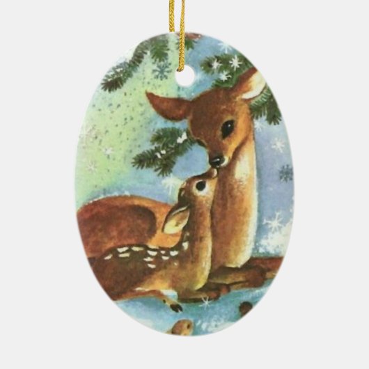 Mama en Baby Herten Keramische Kerst Ornament (Achterkant)