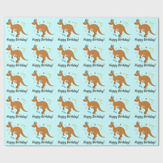 Mama en Baby Kangaroos met Birthday Petten Cadeaupapier (Vlak)