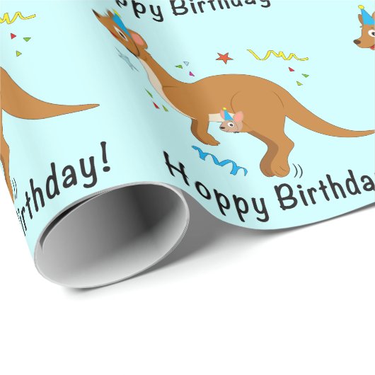 Mama en Baby Kangaroos met Birthday Petten Cadeaupapier (Rol Hoek)