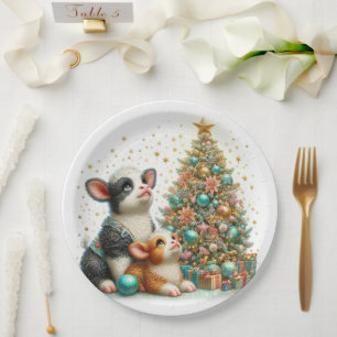 Mama en Baby Koe Pastel Christmas Papieren Bordje