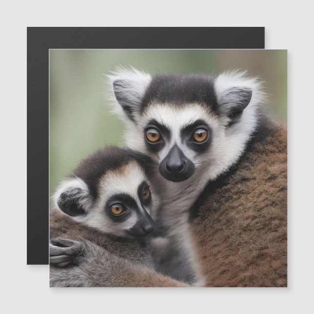 Mama en Baby Lemur hebben een knuffel, (Voorkant / Achterkant)
