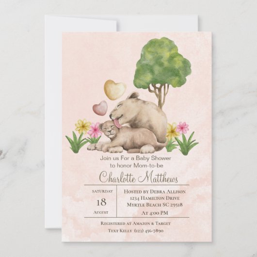 Mama en Baby Lion Oerwoud Sarfari Baby shower Kaart (Voorkant)
