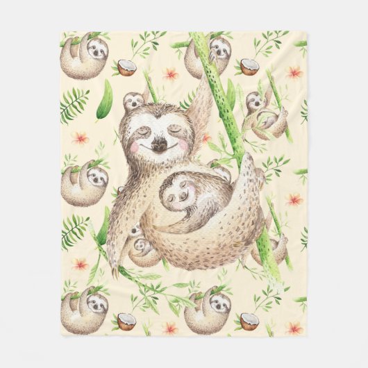 Mama en Baby Luiaard Fleece Deken (Voorkant)