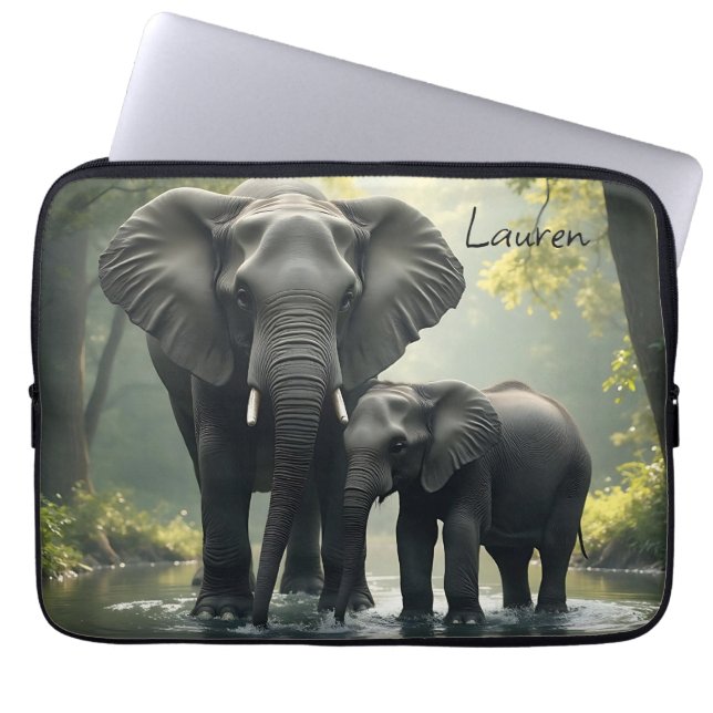 Mama en Baby olifant gepersonaliseerd Laptop Sleeve (Voorkant)