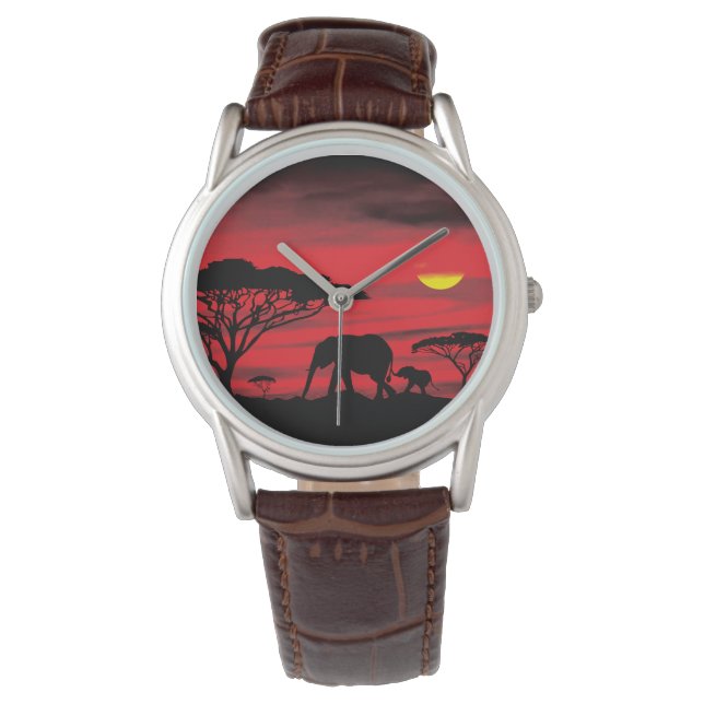 Mama en Baby olifant in de Serengeti Horloge (Voorkant)