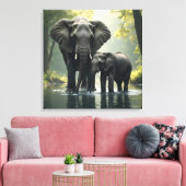 Mama en Baby olifant in het regenwoud Canvas Afdruk (Insitu (Woonkamer))