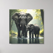 Mama en Baby olifant in het regenwoud Canvas Afdruk (Voorkant)