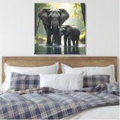 Mama en Baby olifant in het regenwoud Canvas Afdruk (Insitu (Slaapkamer))