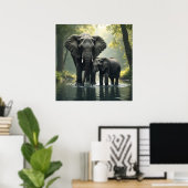 Mama en Baby olifant in het regenwoud Poster (Thuiskantoor)