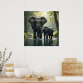 Mama en Baby olifant in het regenwoud Poster (Keuken)
