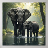 Mama en Baby olifant in het regenwoud Poster (Voorkant)