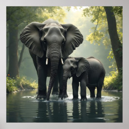 Mama en Baby olifant in het regenwoud Poster