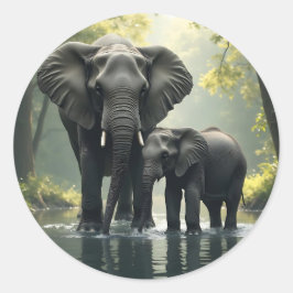 Mama en Baby olifant in het regenwoud Ronde Sticker