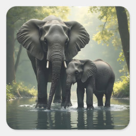 Mama en Baby olifant in het regenwoud Vierkante Sticker