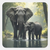 Mama en Baby olifant in het regenwoud Vierkante Sticker (Voorkant)