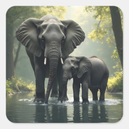 Mama en Baby olifant in het regenwoud Vierkante Sticker
