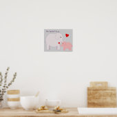 Mama en Baby Olifant in Roze en Paarse Poster (Keuken)